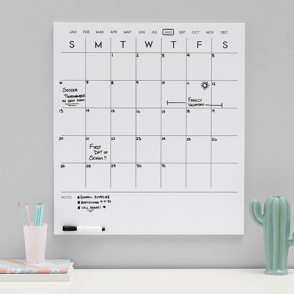 No Nails Dry Erase Calendar, White - Image 0