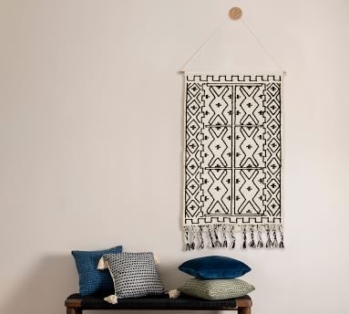Black &amp; White Printed Tapestry Wall Hanging, 36" X 60" - Image 1