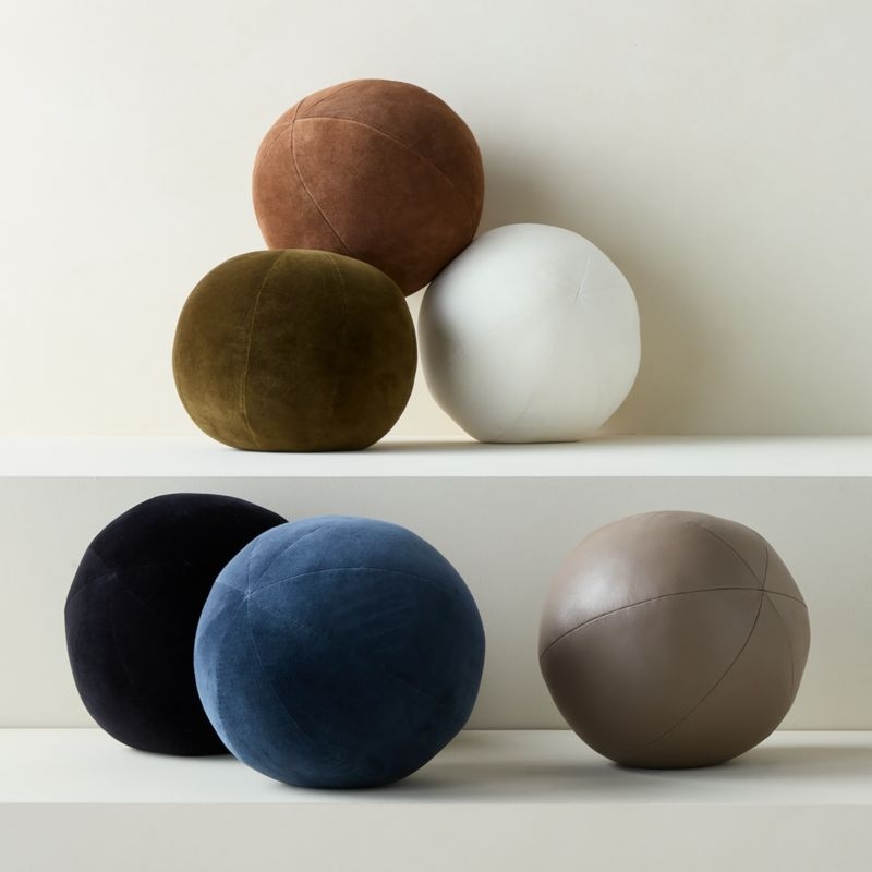 Terre Taupe Leather Sphere Throw Pillow 12" - Image 2