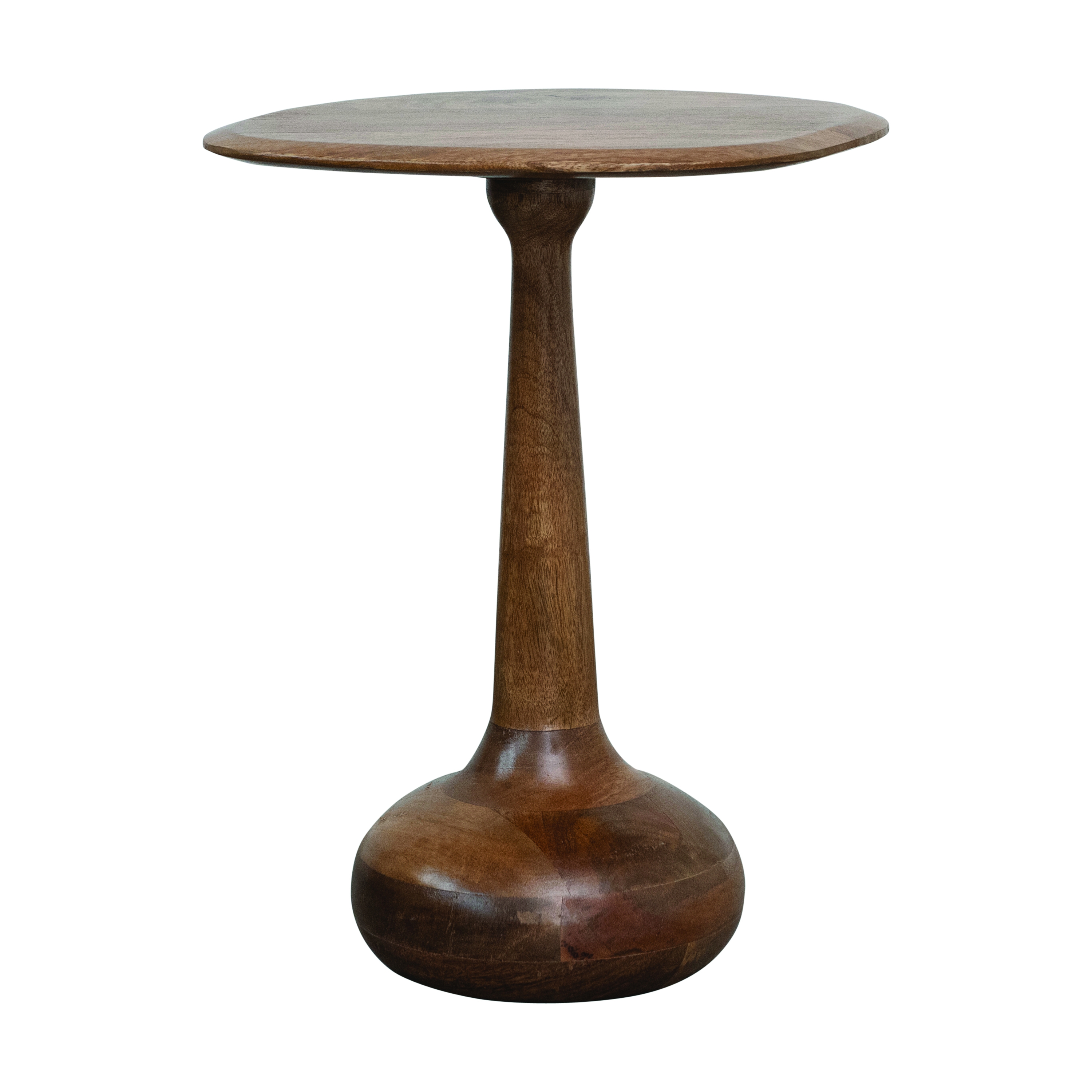 Modern Sculptural Wood End Table, Stained Brown Finish - Image 0