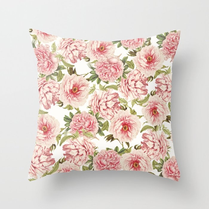 Old Fashioned Peonies Couch Throw Pillow by Sylvia Cook Photography - Cover (16" x 16") with pillow insert - Indoor Pillow - Image 0
