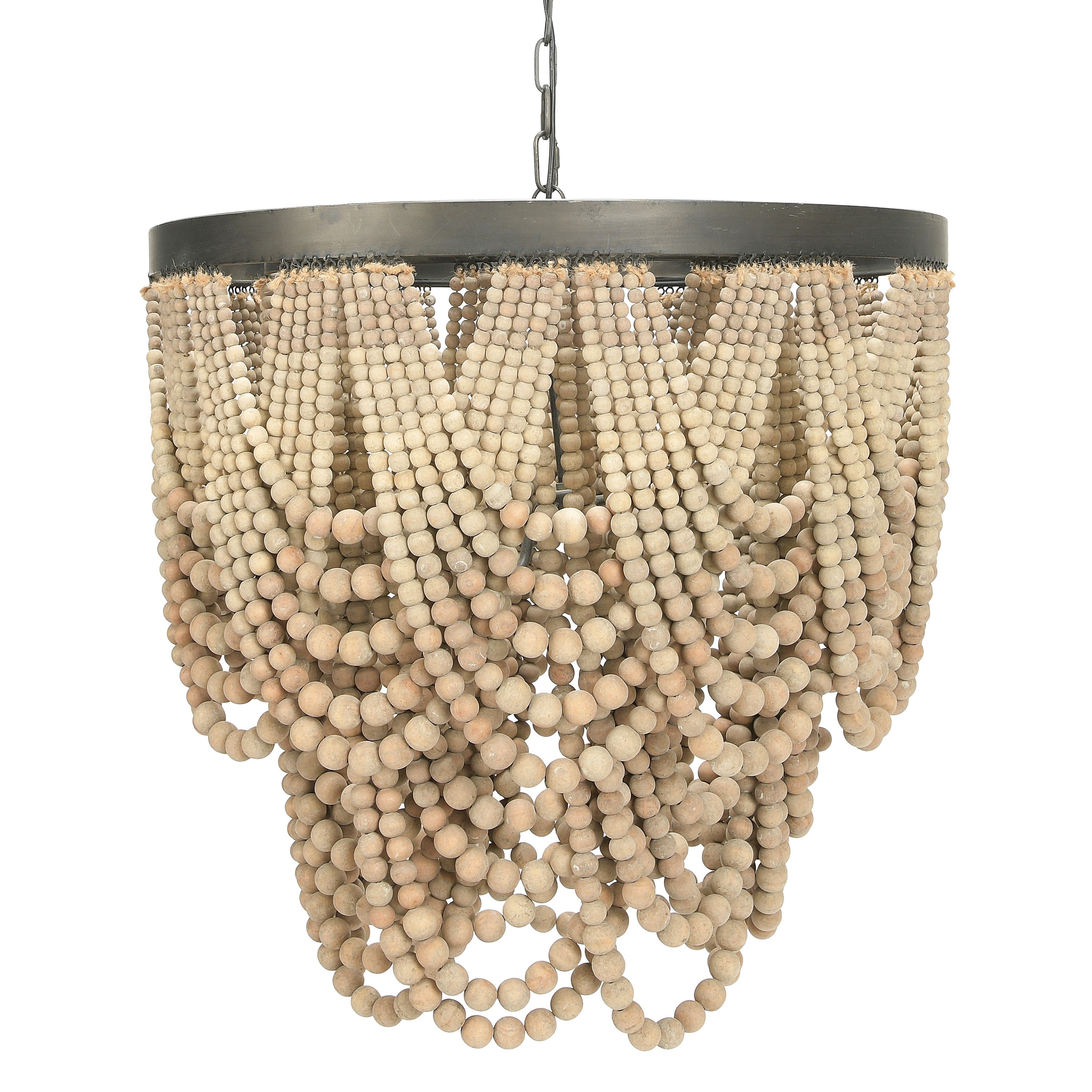 2-Tier Draped Wood Bead Chandelier - Image 0
