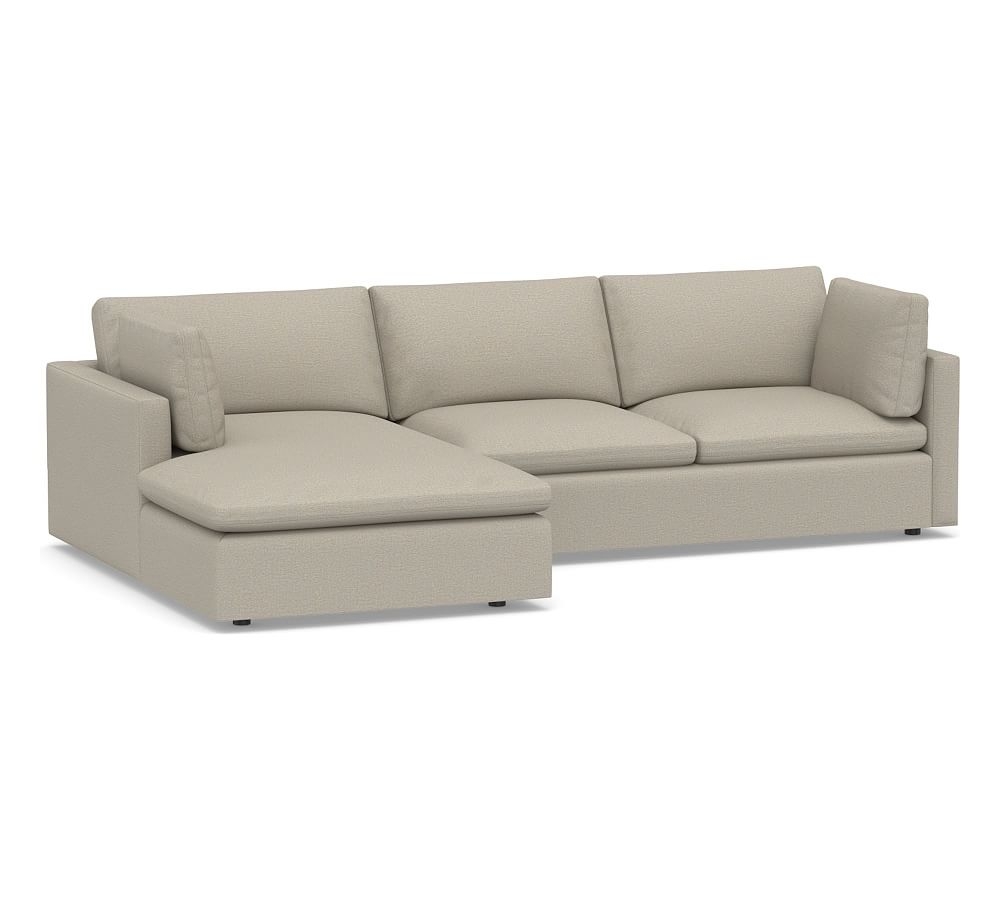 Bolinas Square Arm Upholstered Right Arm Loveseat with Chaise Sectional, Down Blend Wrapped Cushions, Performance Boucle Fog - Image 0