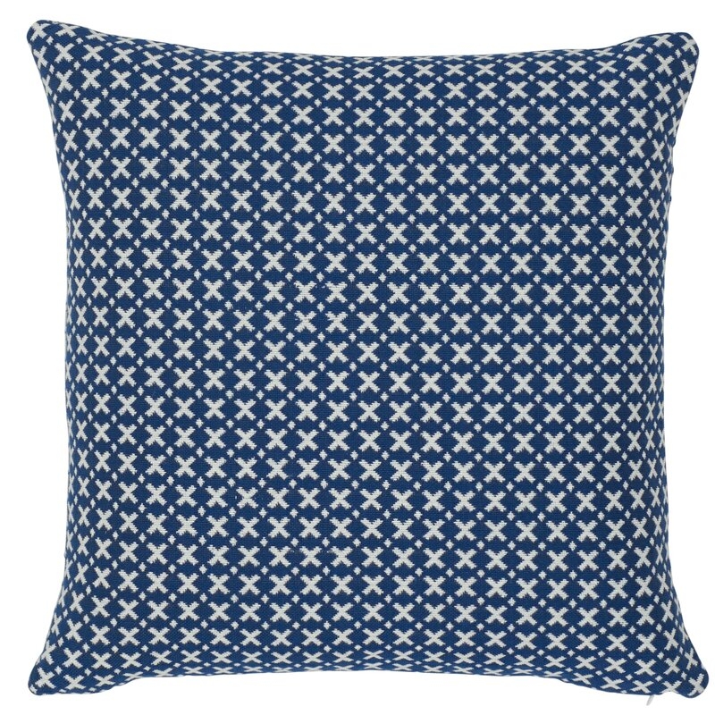 Schumacher Cotton Geometric Throw Pillow Color: Blue/Ivory - Image 0