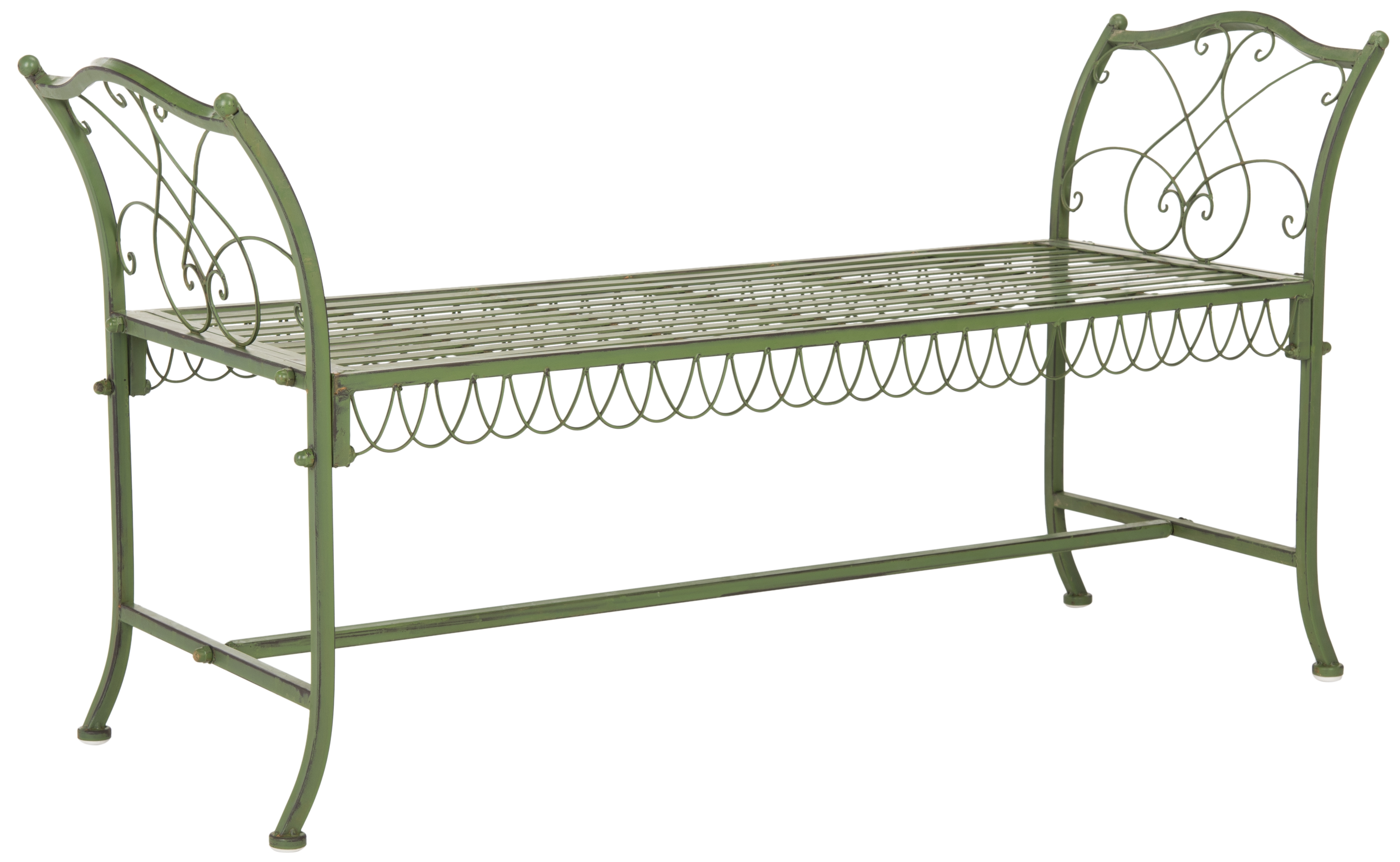Arona Wrought Iron 51-Inch W Outdoor Garden Bench - Antique Green - Safavieh - Image 1