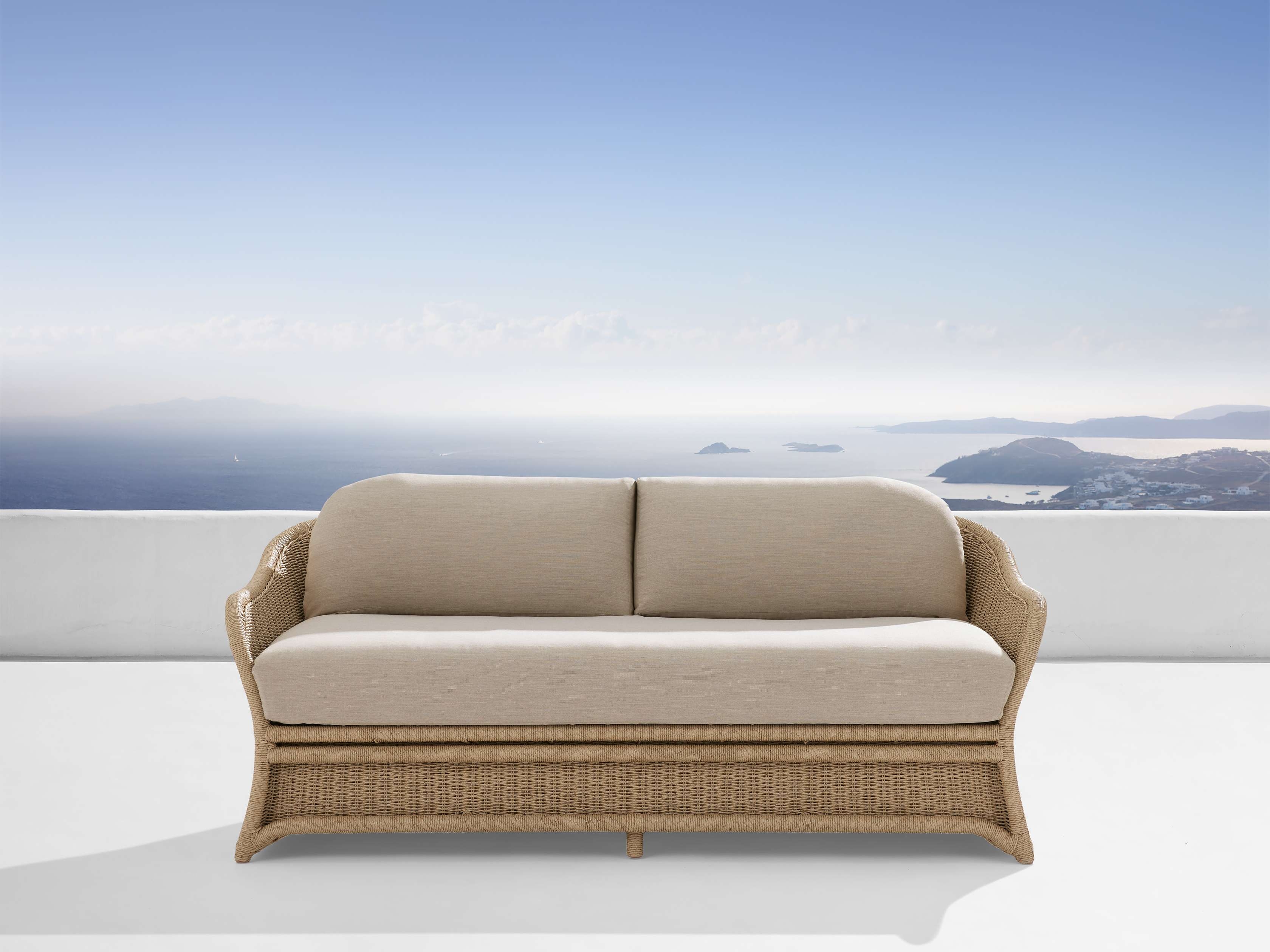 Fowler Outdoor Sofa in All Weather Wicker Natural  Rosemount Taupe/72" - Image 0