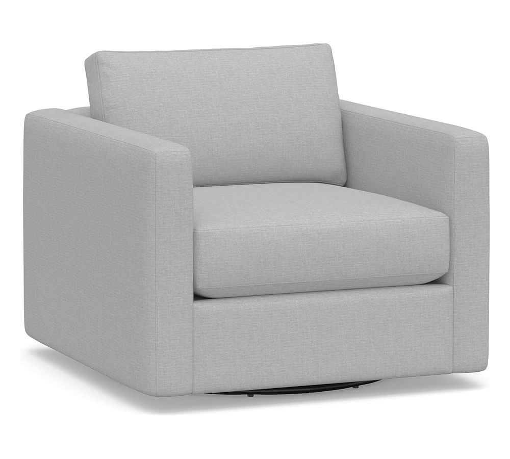 Carmel Slim Square Arm Upholstered Swivel Armchair, Down Blend Wrapped Cushions, Brushed Crossweave Light Gray - Image 0