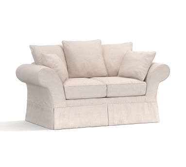 Charleston Slipcovered Loveseat 71", Polyester Wrapped Cushions, Park Weave Oatmeal - Image 1