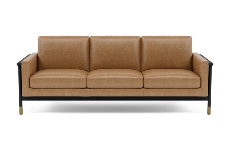 Jason Wu Leather Sofa with Brown Palomino Leather and Matte Black with Brass Cap legs - Image 0
