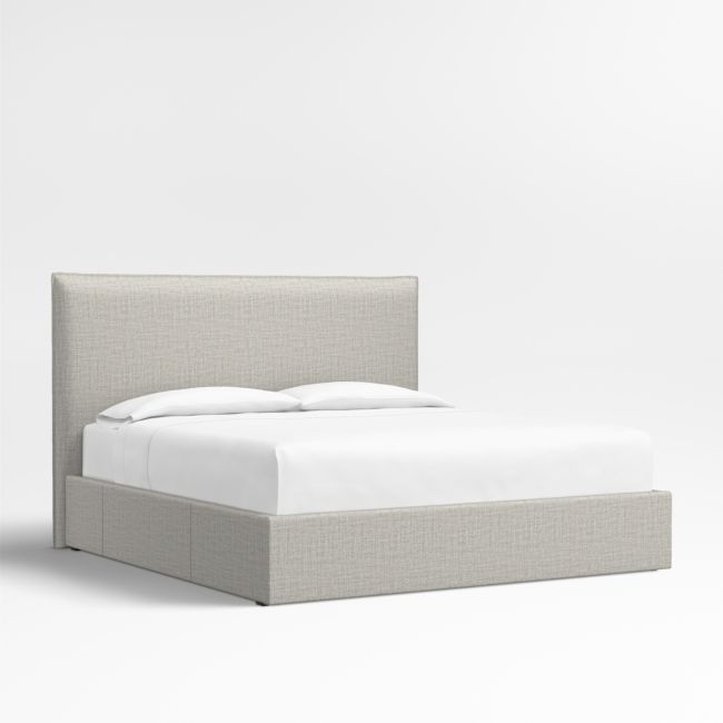 Arvada 54" Mist Grey Upholstered King Headboard with Storage Bed Base - Image 0