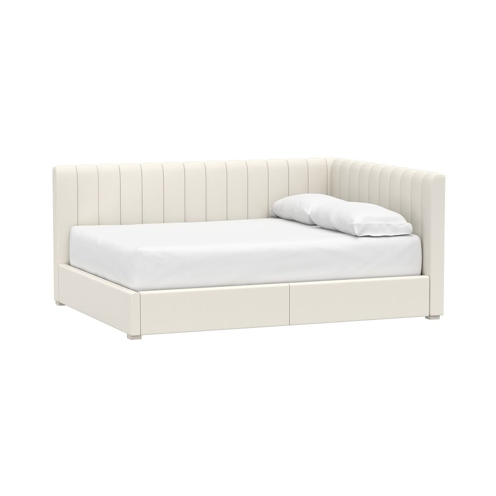 Avalon Upholstered Corner Storage Bed, Full, Chenille Plain Weave Washed Ivory - Image 0