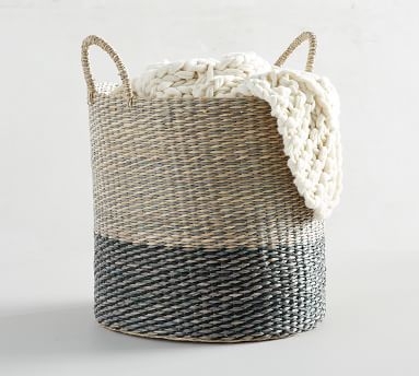 Lisbon Two-Tone Tote Basket, Natural/Black, Medium - Image 3