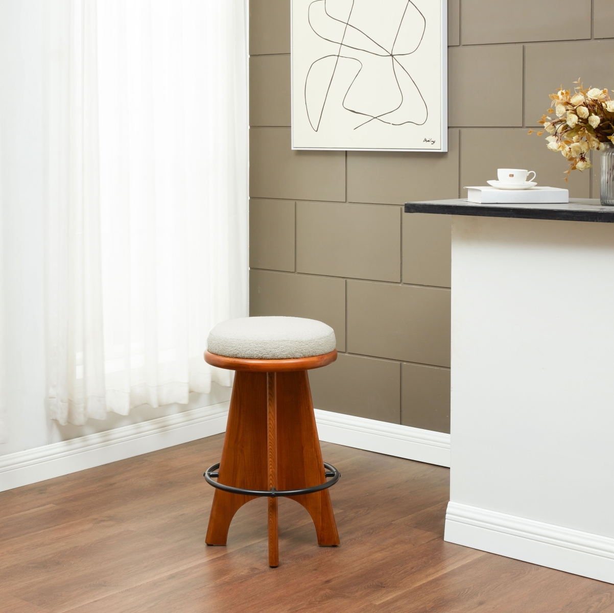 Bellarita Swivel Counter Stool - Ivory/Walnut - Image 1