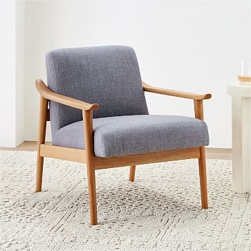 Midcentury Show Wood Chair, Poly, Distressed Velvet, Tarragon, Pecan - Image 2