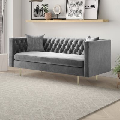 Dario 79" Velvet Rolled Arm Chesterfield Sofa with Reversible Cushions - Image 0