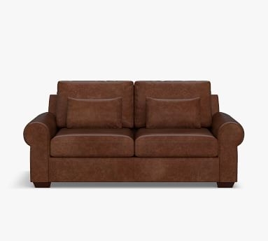 Big Sur Roll Arm Leather Deep Seat Loveseat 78", Down Blend Wrapped Cushions, Churchfield Camel - Image 1