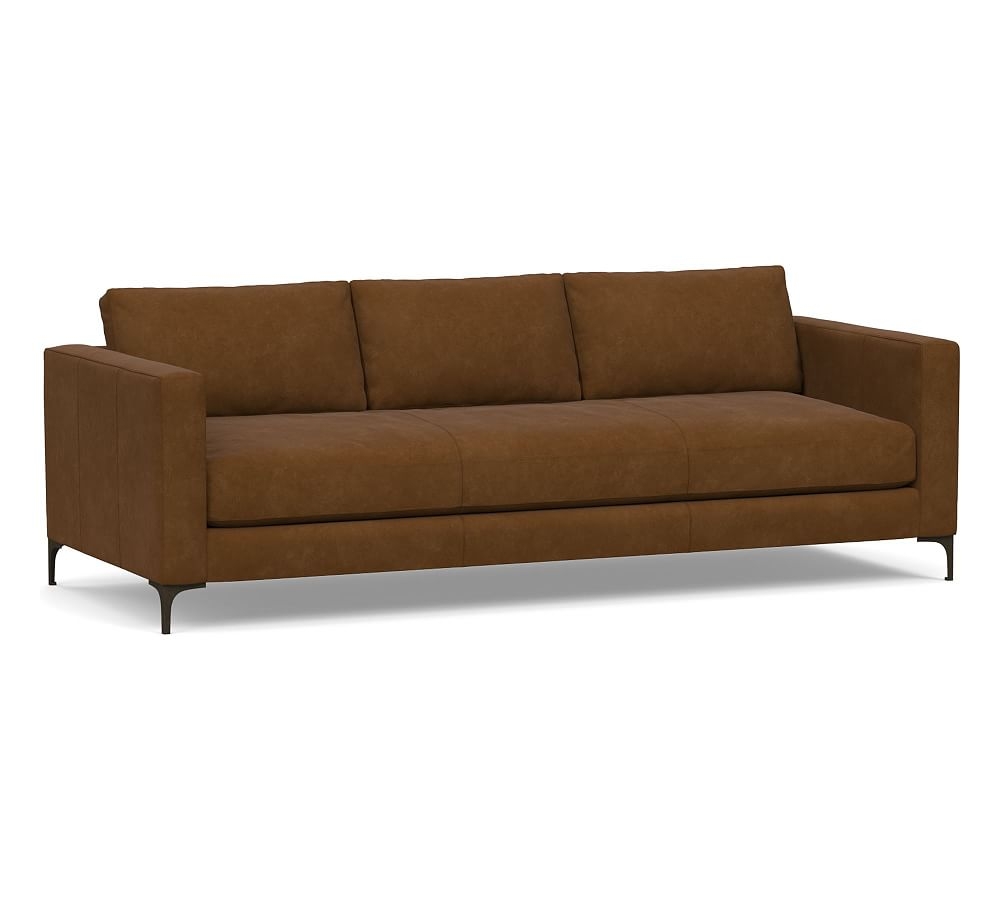 Jake Leather Grand Sofa 95.5" with Bronze Legs, Down Blend Wrapped Cushions, Aviator Umber - Image 0