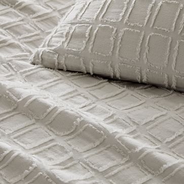Clipped Jacquard Squares Duvet, Full/Queen, Frost Gray - Image 1