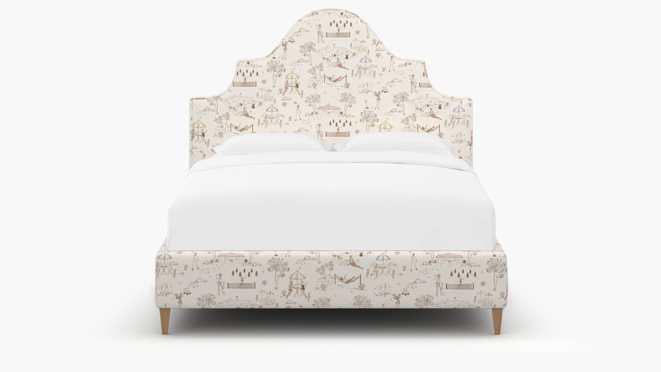 Statement Bed, Multi Country Club Toile, Natural Square Tapered Leg, Twin - Image 0