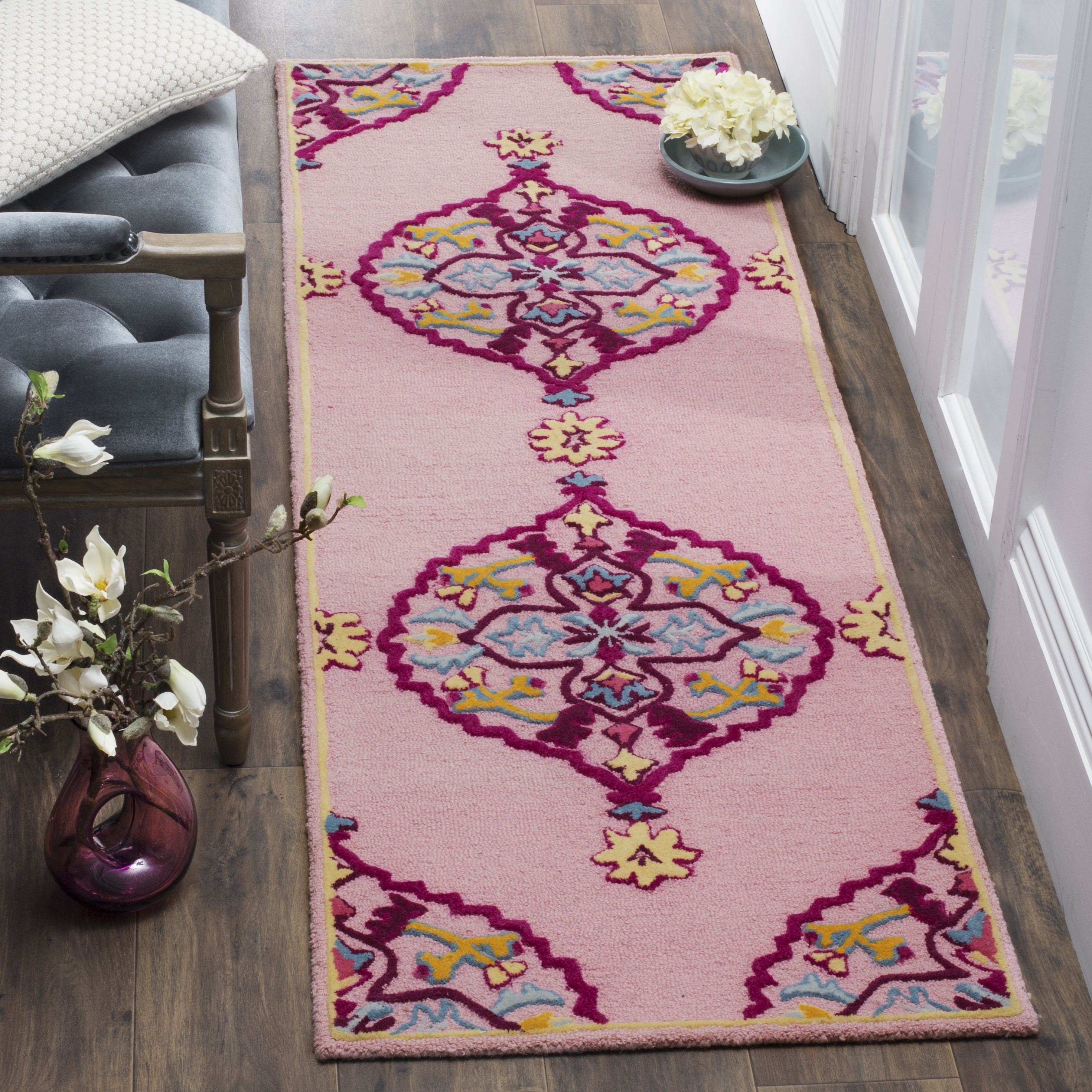 Arlo Home Hand Tufted Area Rug, BLG605A, Pink/Multi,  2' 3" X 9' - Image 1