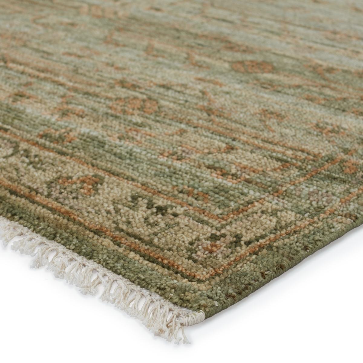 Augusta JIN04 Handknotted Floral Green and Burnished Gold Area Rug (6'x9') - Image 1