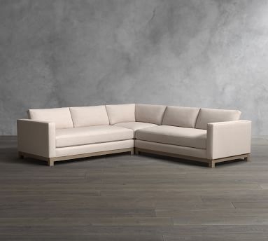 Jake Upholstered 3-Piece L-Shaped Corner Sectional 2x1, Wood Legs, Polyester Wrapped Cushions, Performance Boucle Oatmeal - Image 1