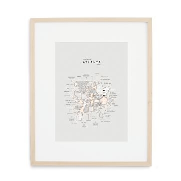 Atlanta Letterpressed Map Print, Natural Frame, 16"x20" - Image 0