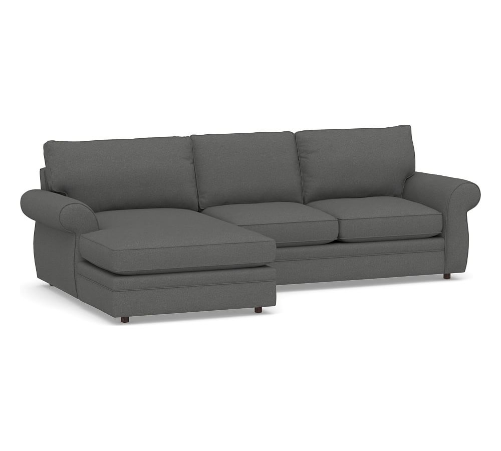Pearce Roll Arm Upholstered Right Arm Loveseat with Double Chaise Sectional, Down Blend Wrapped Cushions, Park Weave Charcoal - Image 0