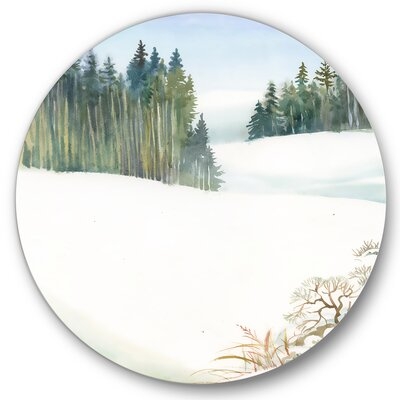 Pine Forest In Snowy Winter Landscape - Traditional Metal Circle Wall Art - Image 0