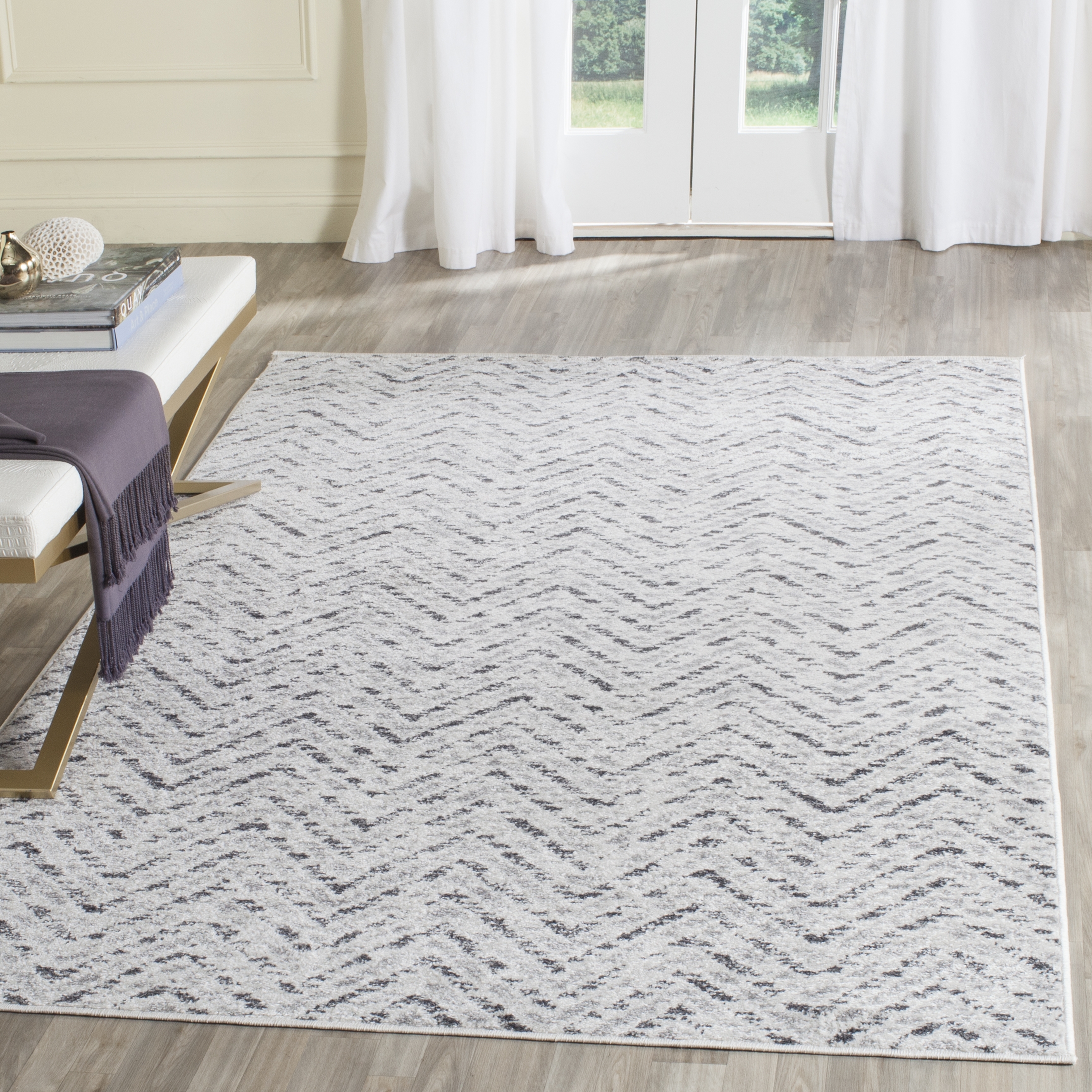 Arlo Home Woven Area Rug, ADR104N, Ivory/Charcoal,  6' X 9' - Image 1