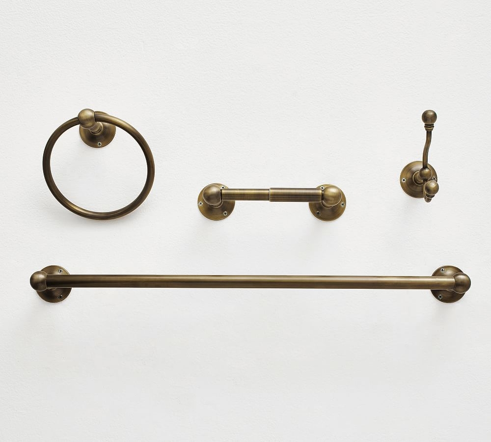 Tumbled Brass Sussex Bathroom Hardware Set of 4 with 24" Towel Bar - Image 0