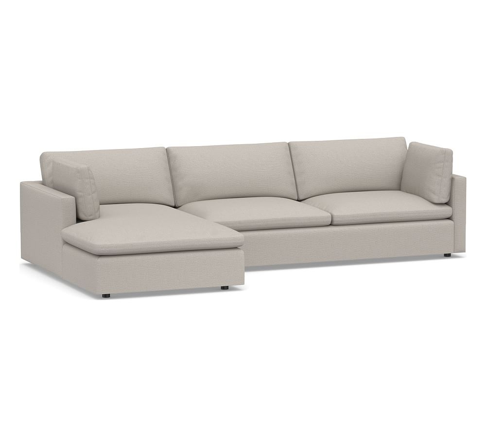 Bolinas Upholstered Right Arm Sofa with Chaise Sectional, Down Blend Wrapped Cushions, Chunky Basketweave Stone - Image 0