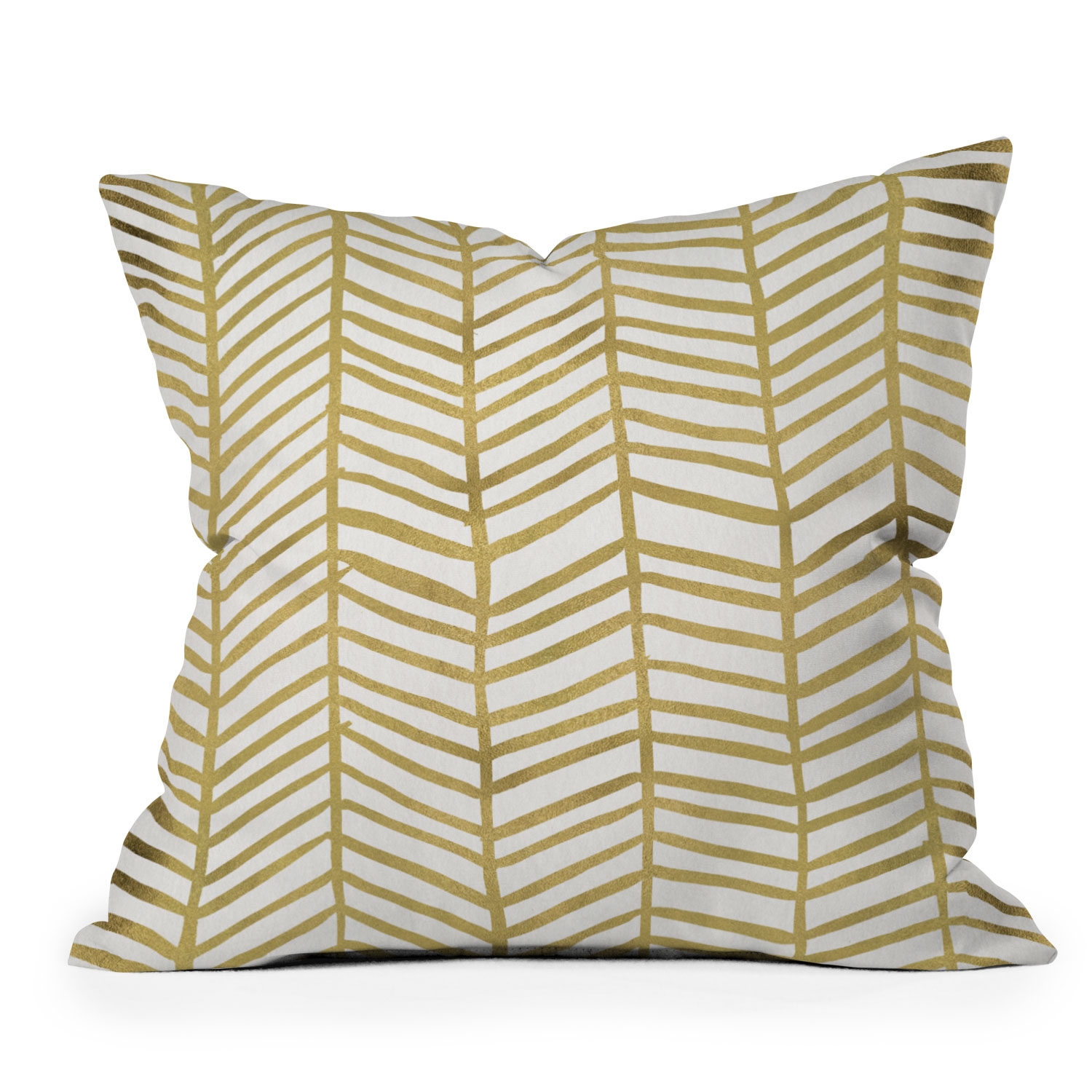 Gold Herringbone by Cat Coquillette - Outdoor Throw Pillow 16" x 16" - Image 0