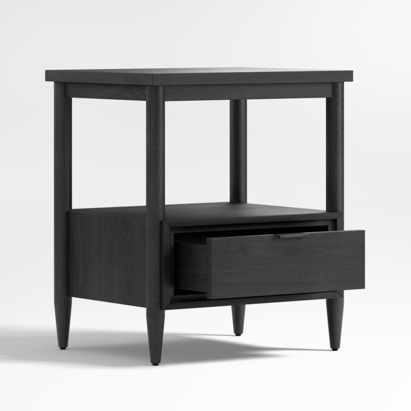 Bodie Ebonized Black Wood Kids Nightstand with Drawer - Image 5