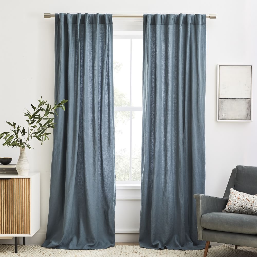 European Flax Linen Curtain, Ocean, 48"x108", Set of 2 - Image 0