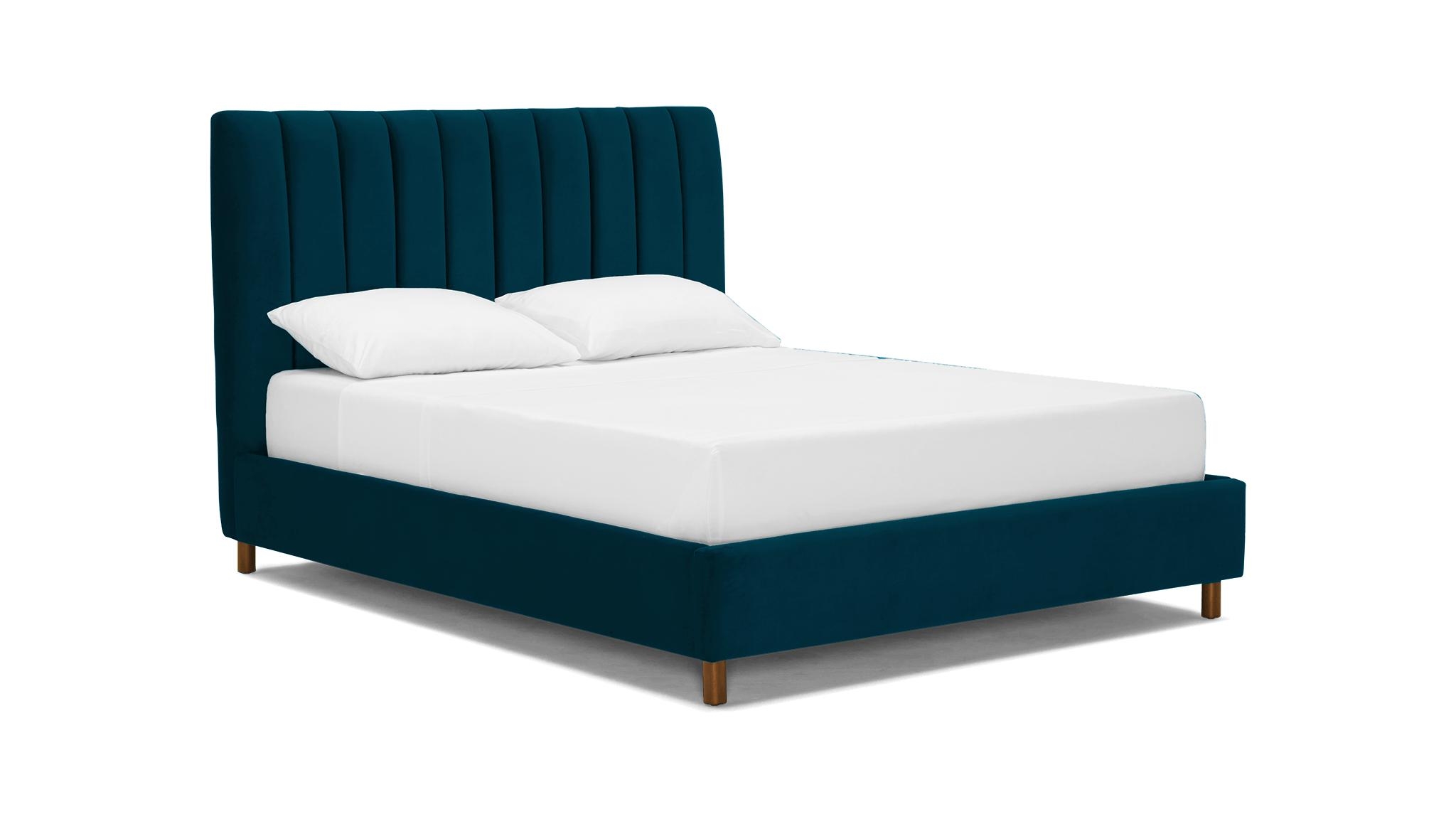 Blue Lotta Mid Century Modern Bed - Key Largo Zenith Teal - Mocha - Queen - Image 1