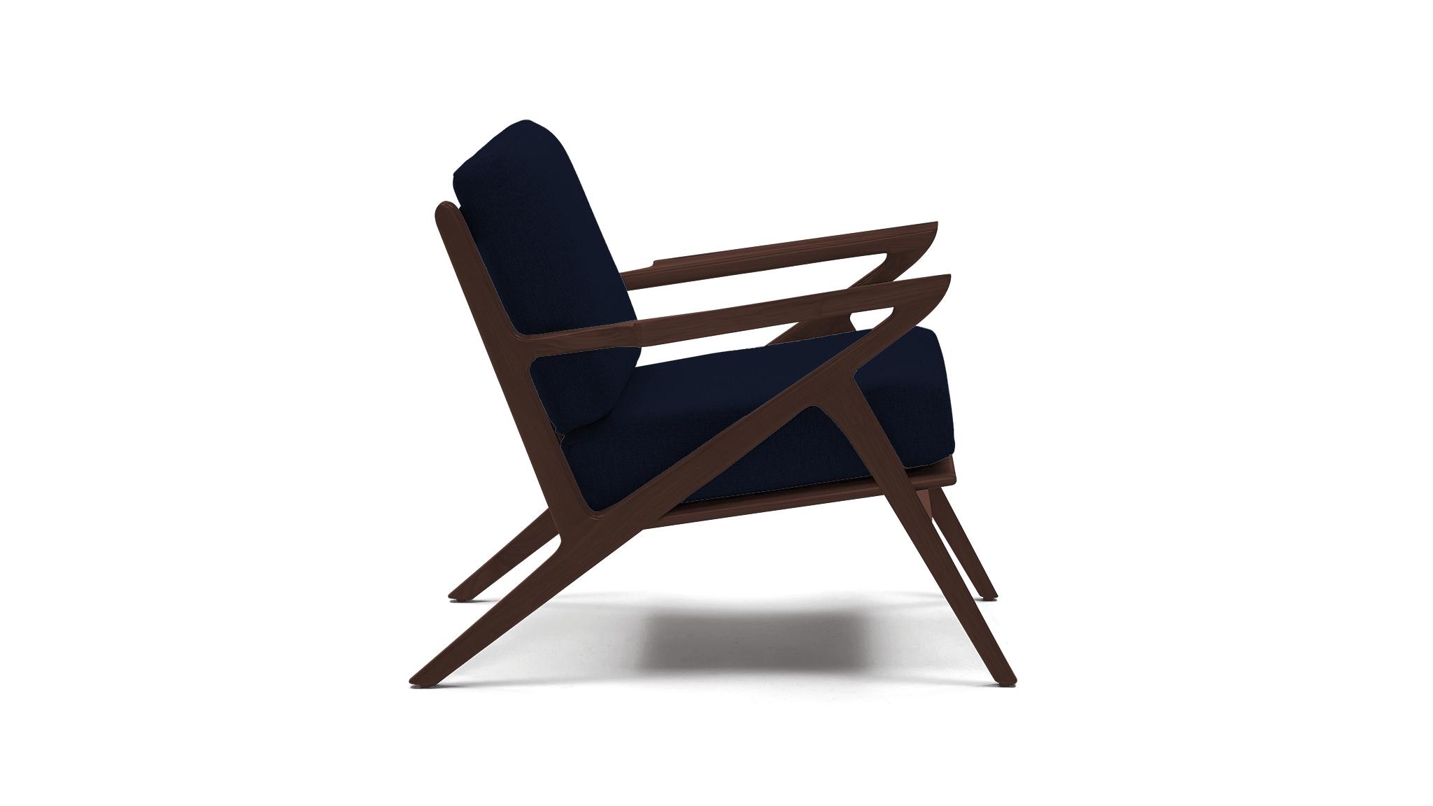 Blue Soto Mid Century Modern Concave Arm Chair - Bentley Indigo - Walnut - Image 2