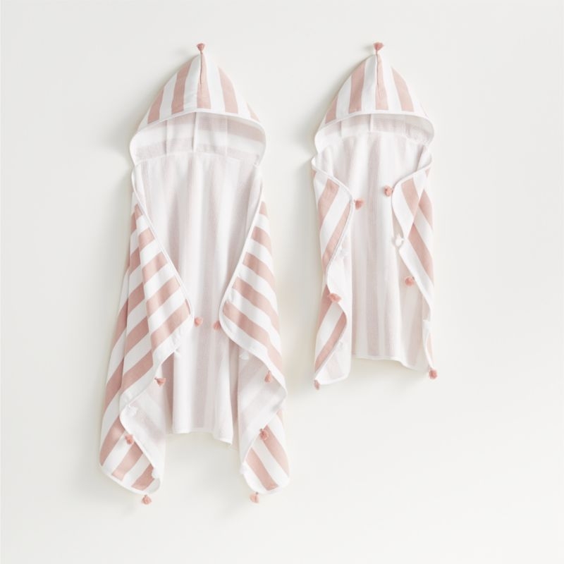 Pink Striped with Tassles Organic Baby Hooded Towel - Image 1