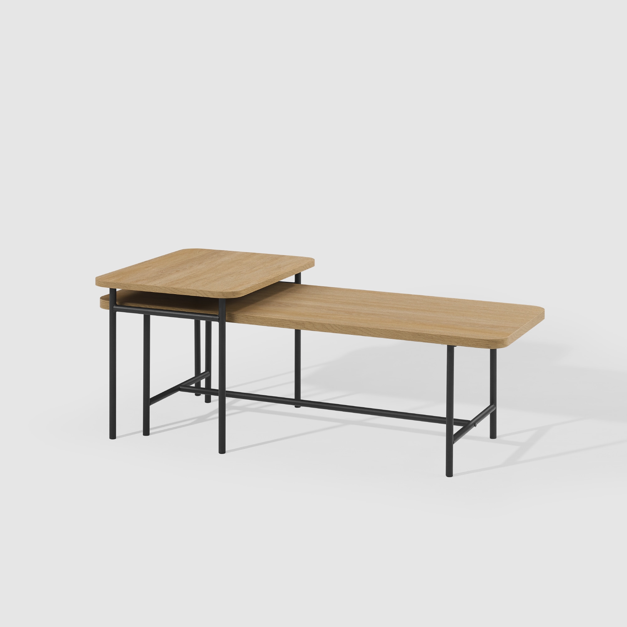 Modern Metal and Wood Rectangle Nesting Coffee Tables – Coastal Oak - Image 2