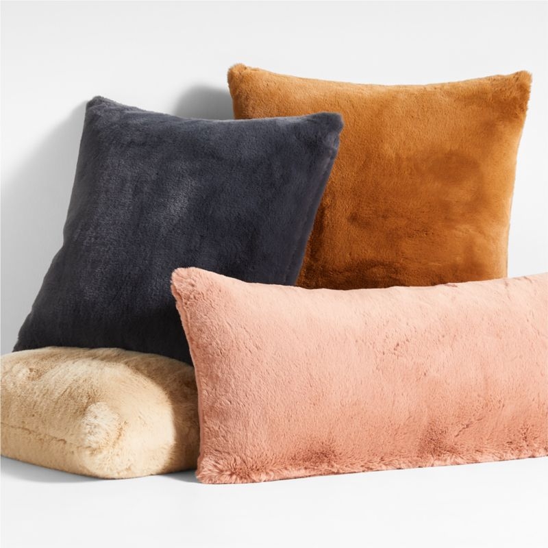 Storm Grey Faux Fur 23x23 Throw Pillow with Feather Insert - Image 2