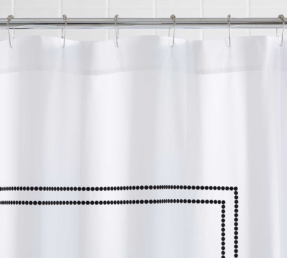 Pearl Embroidered Organic Shower Curtain, 72", Black - Image 0