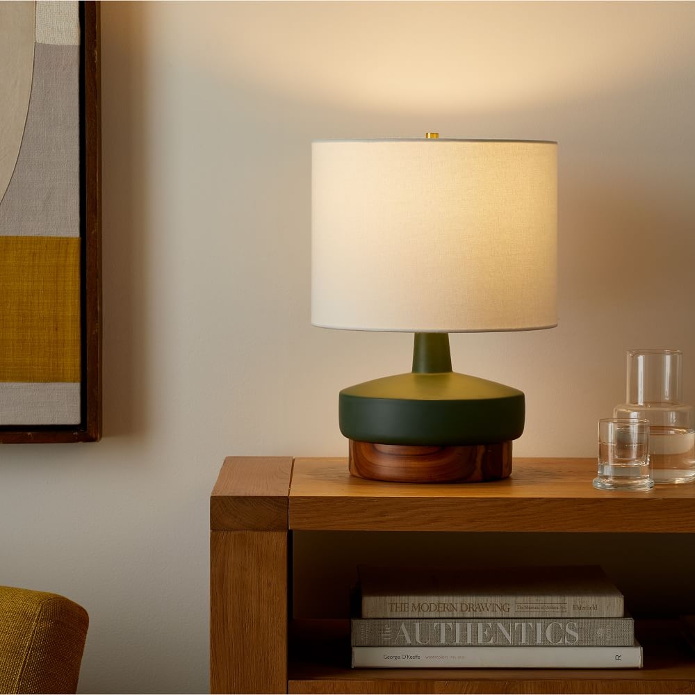 Wood & Ceramic Table Lamp, Small, Green - Image 0