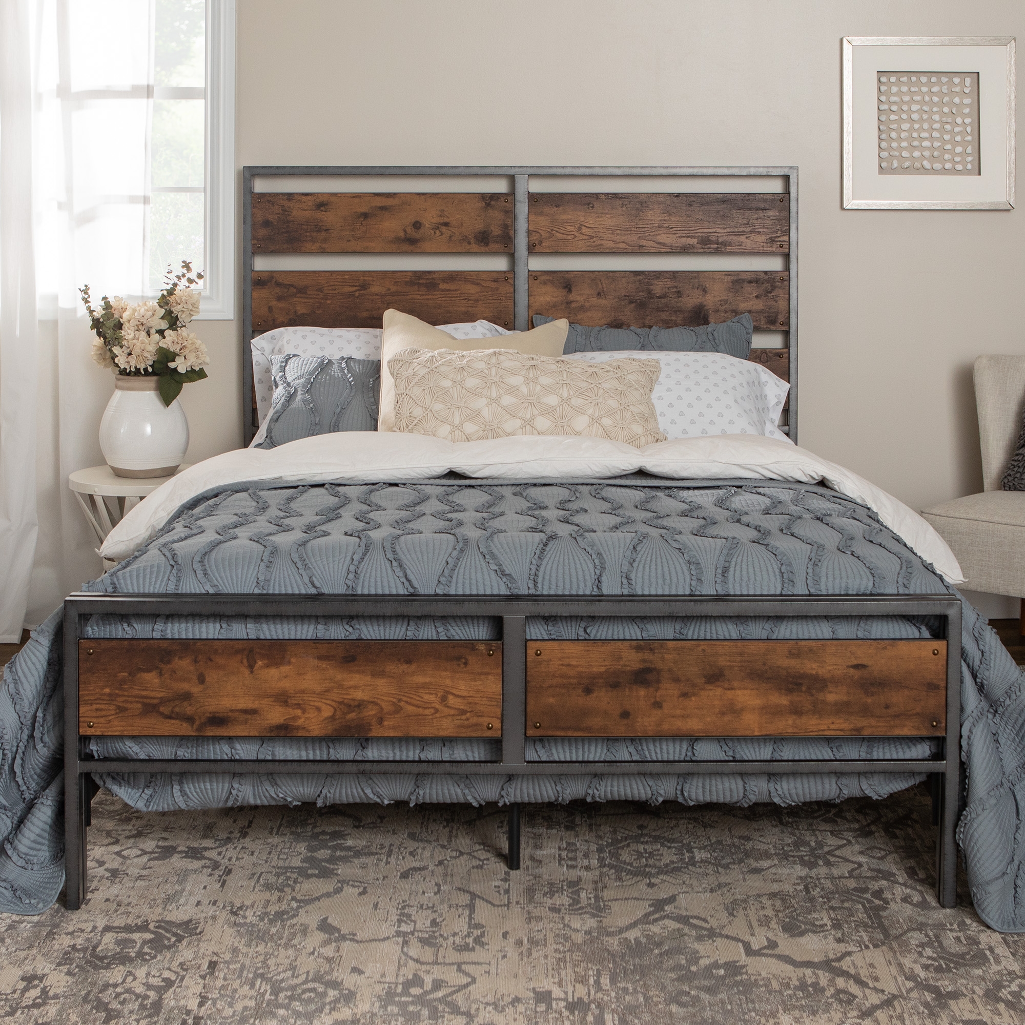 Industrial Metal & Wood Platform Bed