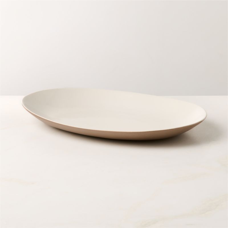 Barchan Oval Brown and White Stoneware Serving Platter by Kravitz Design - Image 3