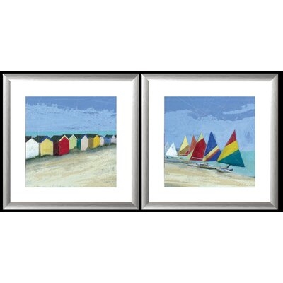 Beach House and Boat - 2 Piece Picture Frame Painting Print Set on Paper - Image 0