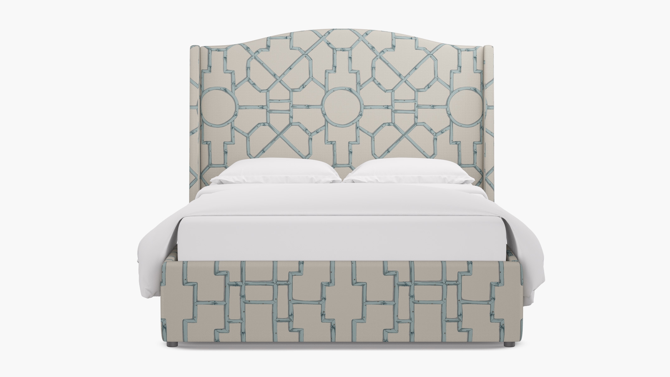 Curved Wingback Bed, Blue Baldwin Bamboo, Twin - Image 0