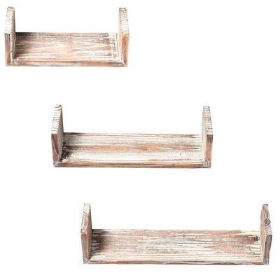 3-Piece Wall Torched Wood U-Shaped Floating Organizers - Image 0