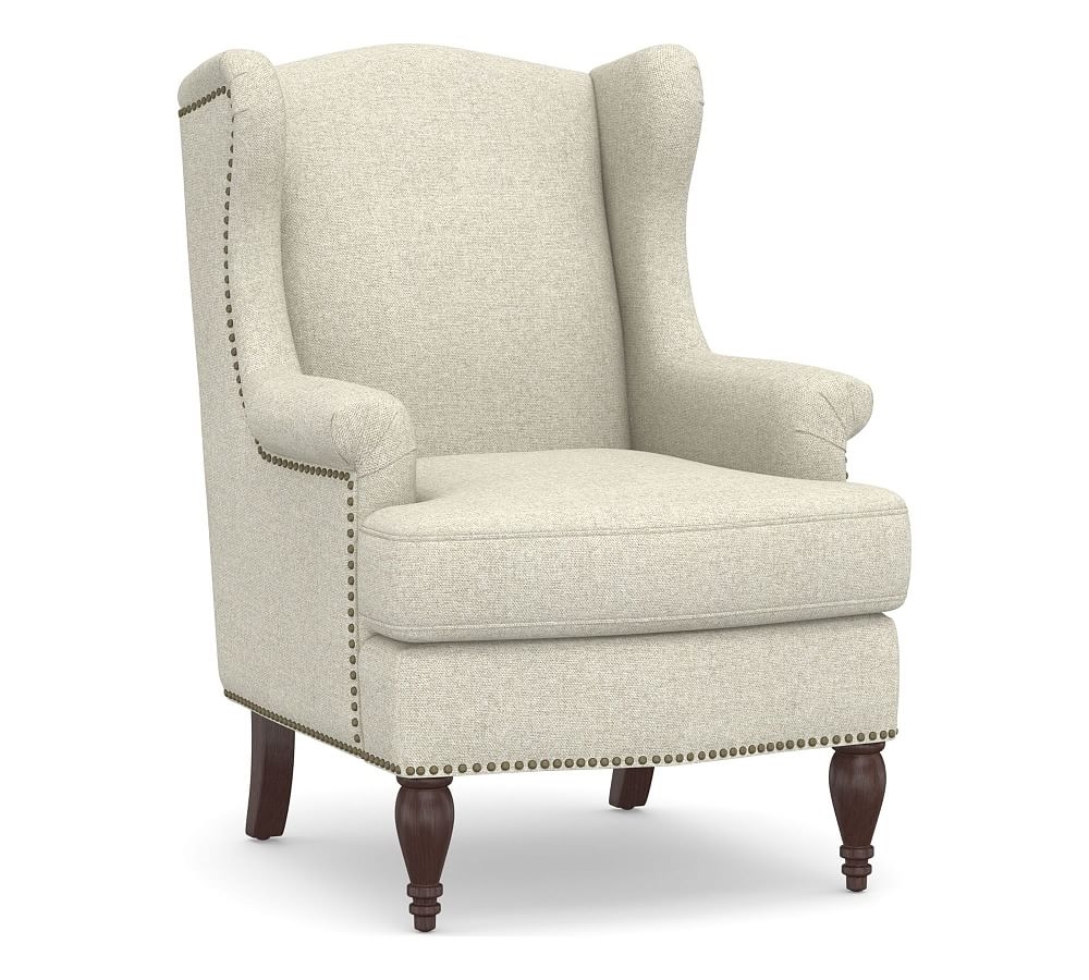SoMa Delancey Upholstered Wingback Armchair, Polyester Wrapped Cushions, Performance Heathered Basketweave Alabaster White - Image 0