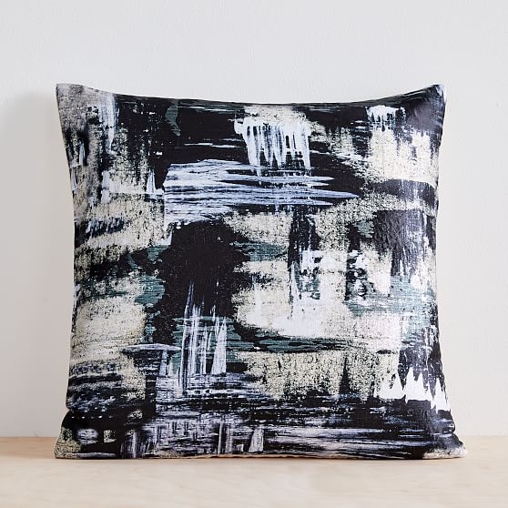 Painterly Brocade Pillow Cover, 20"x20", Black - Image 0