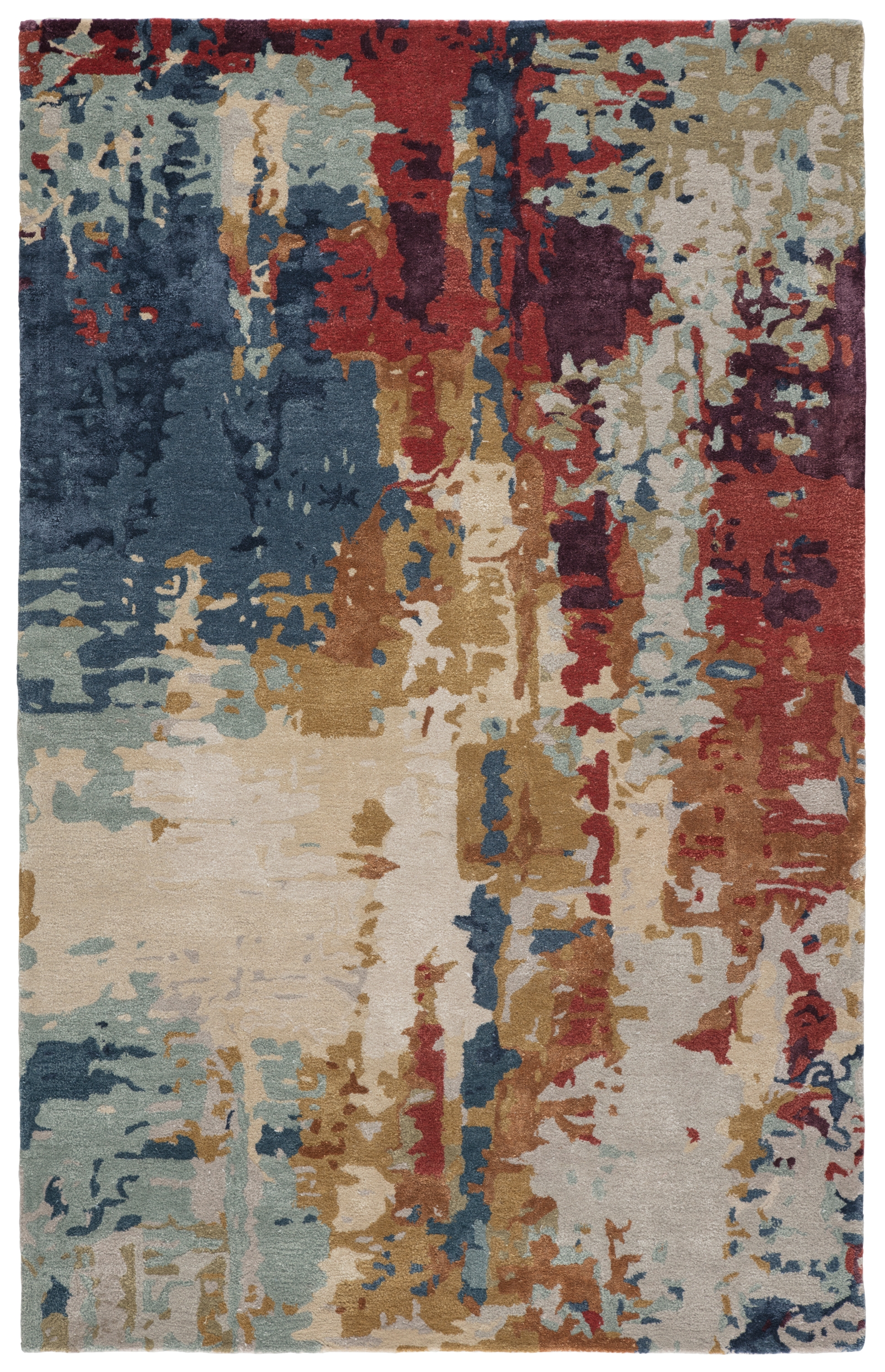 Matcha GES45 Handmade Abstract Red and Blue Area Rug (6'x9') - Image 0